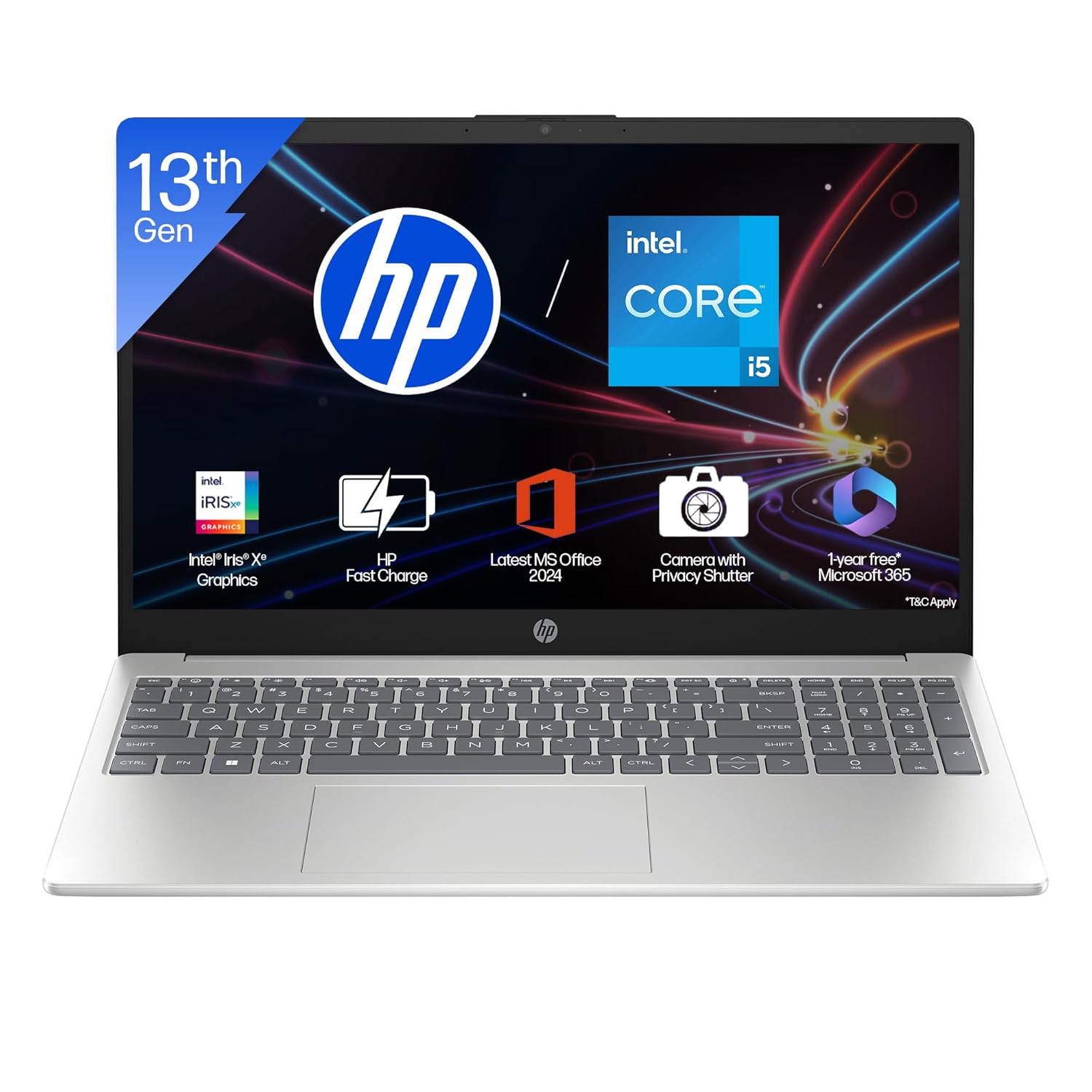 HP 15, 13th Gen Intel Core i5-1334U, (16GB DDR4,512GB SSD) Anti-Glare, Micro-Edge, FHD, 15.6\\\'\\\'/39.6cm, Win11, M365 Basic(1yr)* Office24, Silver, 1.59kg, fd0577TU, Iris Xe, FHD Camera w/Shutter Laptop