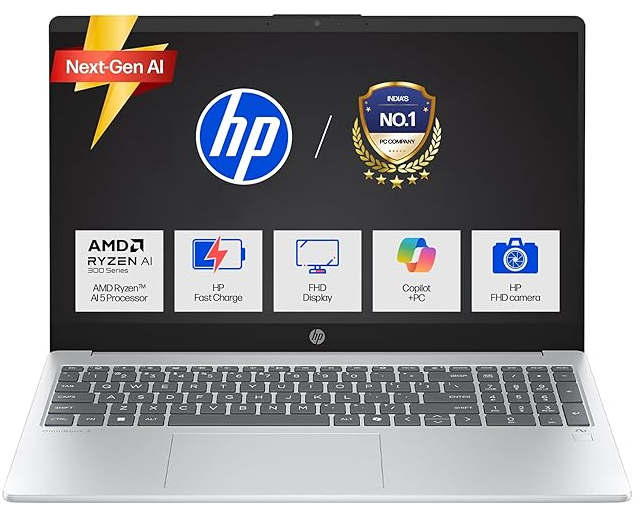 HP OmniBook AMD Ryzen 5 New AI 330 Processor (24GB DDR5 Ram, 1TB SSD), Anti-Glare,15.6\'\'/39.6cm FHD, Win11,Office24, Silver,1.7kg, FHD Camera with Shutter, Fingerprint Reador, Backlit KB fn0074AU