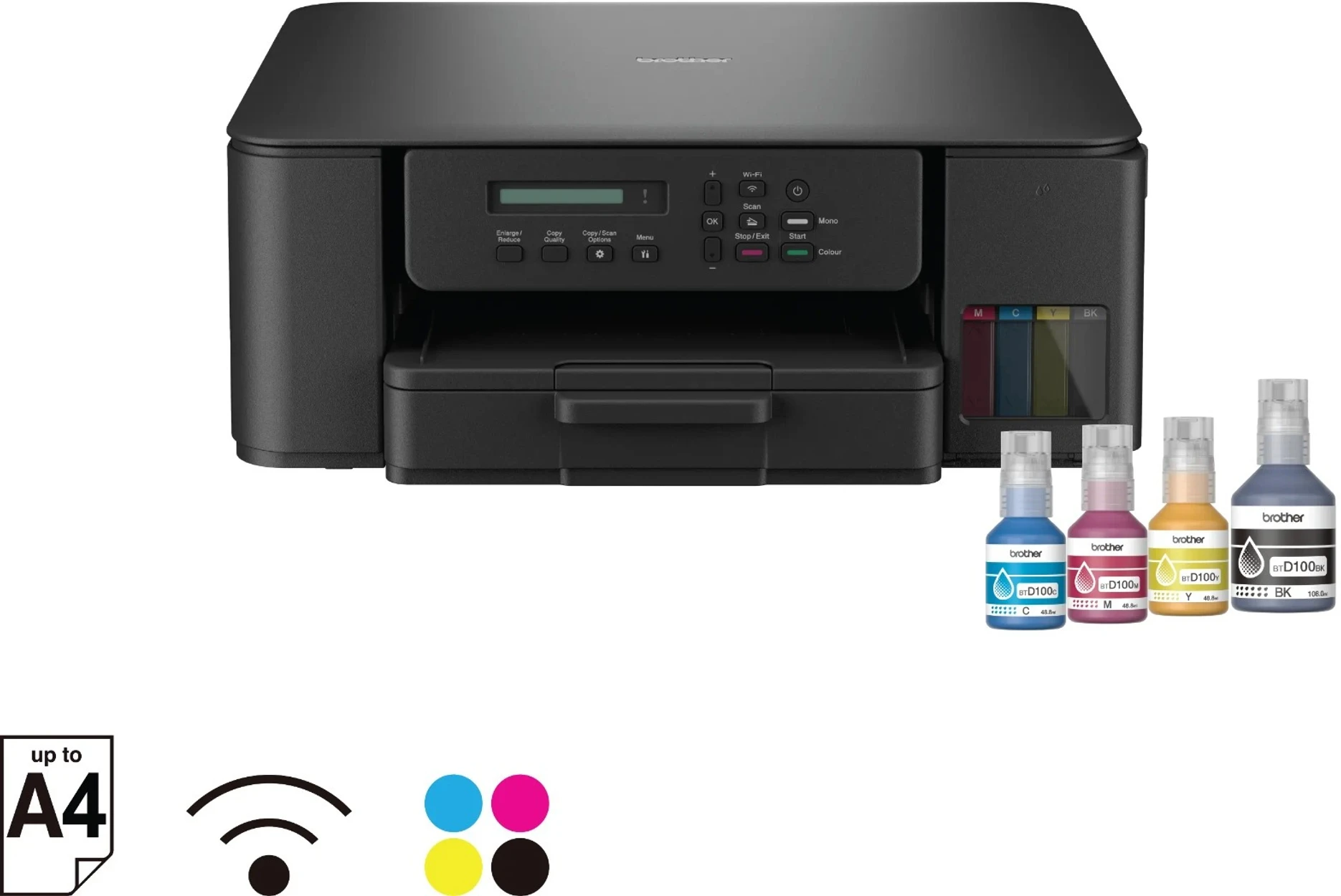 brother DCP-T530DW Experience Seamless Printing with Auto Duplex and WiFi Support Multi-function WiFi Color Ink Tank Printer (4 Ink Bottles Included)