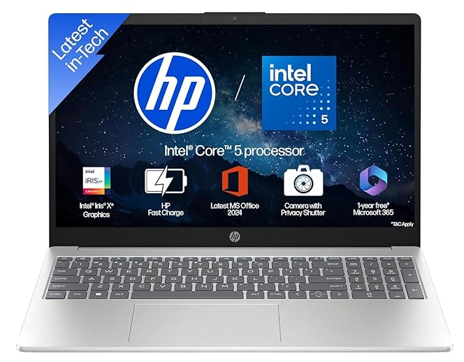 HP 15, Intel Core 5-120U (8GB DDR4, 512GB SSD) FHD, Anti-Glare, Micro-Edge, 15.6\'\'/39.6cm, Win11, M365 Basic(1yr), Office Home24, Silver,1.59kg, FD1444TU, FHD Camera w/Privacy Shutter, Backlit Laptop