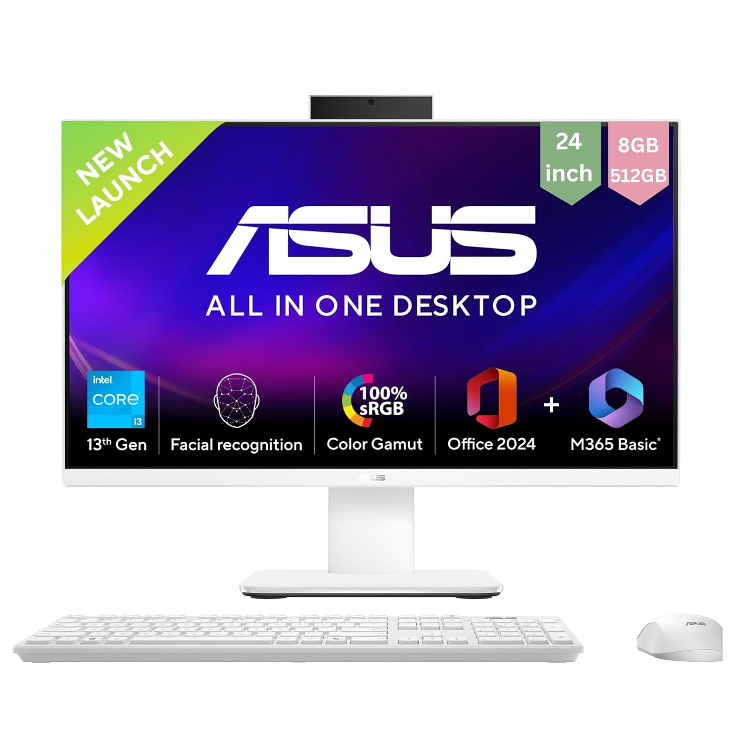 ASUS AiO V470,13th Gen Intel Core i3-1315U, 27\\\" FHD,100Hz,All-in-One PC(8GB RAM/512GB SSD/Windows 11/Office 24/Retractable Camera/Wireless Keyboard & Mouse/M365 Basic (1Year)*) V470VAB-KWPE001WS