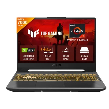ASUS TUF Gaming A15, Gaming Laptop, AMD Ryzen 7 7445HS, RTX 3050 GPU (16GB/512GB/39.62 cms (15.6) FHD/Windows 11 Home/Microsoft Office Home 2024 + Microsoft 365 Basic) FA506NCG-HN200WS