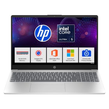 HP 15, Intel Core Ultra 5 125H Laptop (16GB DDR5,512GB SSD) IPS, Anti-Glare, Micro-Edge, 15.6\\\'\\\'/39.6cm, FHD, Win11,M365 Basic(1yr),Office Home24,Silver,1.65kg, FHD Camera w/Shutter, FPR, hr1000TU