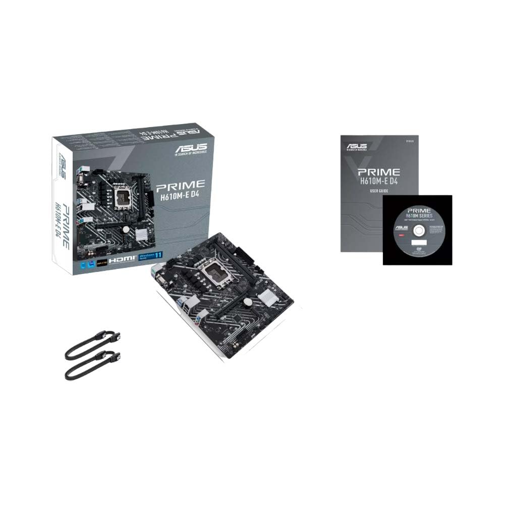 ASUS Prime H610M-E D4 Intel LGA 1700 mic-ATX Motherboard with DDR4, PCIe 4.0, Dual M.2 Slots, Realtek 1 Gb Ethernet, DisplayPort, HDMI, D-Sub, USB 3.2 Gen 1 Ports, SATA 6 Gbps, COM Header, RGB Header