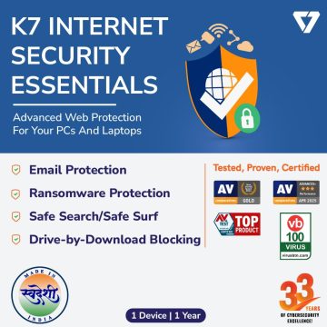 K7 Internet Security 2025 | 1 Device 1 Year | Email Protection, Internet Protection, Safe Search/Safe Surf | Email Delivery in 2 Hours - No CD
