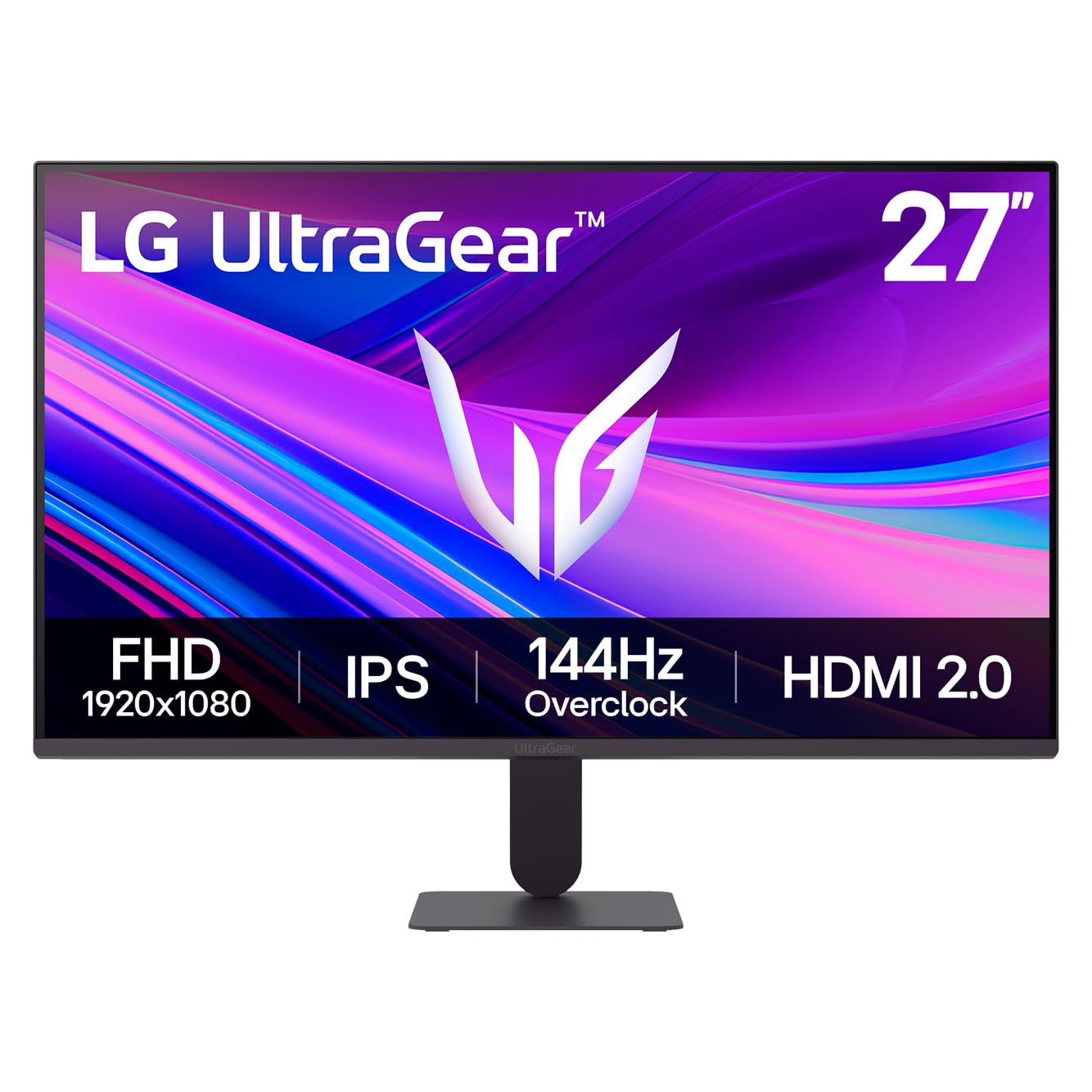 LG Ultragear 27G411A-B, 27 inch Full HD (1920 x 1080) IPS Gaming Monitor, 144Hz (O/C), 1ms MBR, NVIDIA G-Sync Compatible, AMD FreeSync, HDR10, HDMI, DisplayPort, Slim Stand, Black