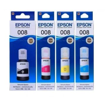 Epson 008 Ink Original Black, Cyan, Yellow, Magenta Ink Bottles - Compatible with Printer L15150, M15140, M15180, L6460, L6490, L6580, L6570, L15180 Models | Compatible with L15150, M15140,M15180, L6460, L6490