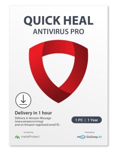 Quick Heal Antivirus Pro | Windows PC/Laptop | 1 PC, 1 Year | AI-Based Virus Protection | Email Delivery in 1 hr |+ 6 month AntiFraud.AI for IOS/Android