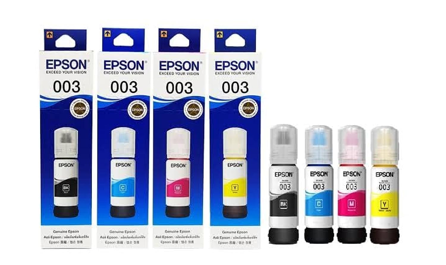Epson 003 Ink 65ml Black, Cyan, Magenta, Yellow for (L3110, L3150) Tri-Color Ink Bottle (Pack of 4) | 65ml