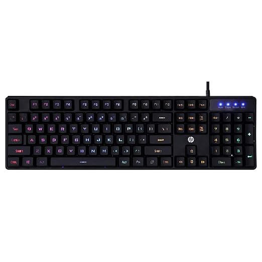HP K300 Wired Gaming Keyboard, Backlit Membrane with Mixed Color Lighting, 4 LED Indicators, Matte Finish Double Injection Key Caps and Windows Lock Key / 3 Years Warranty(4QM95AA) Visit the HP Store