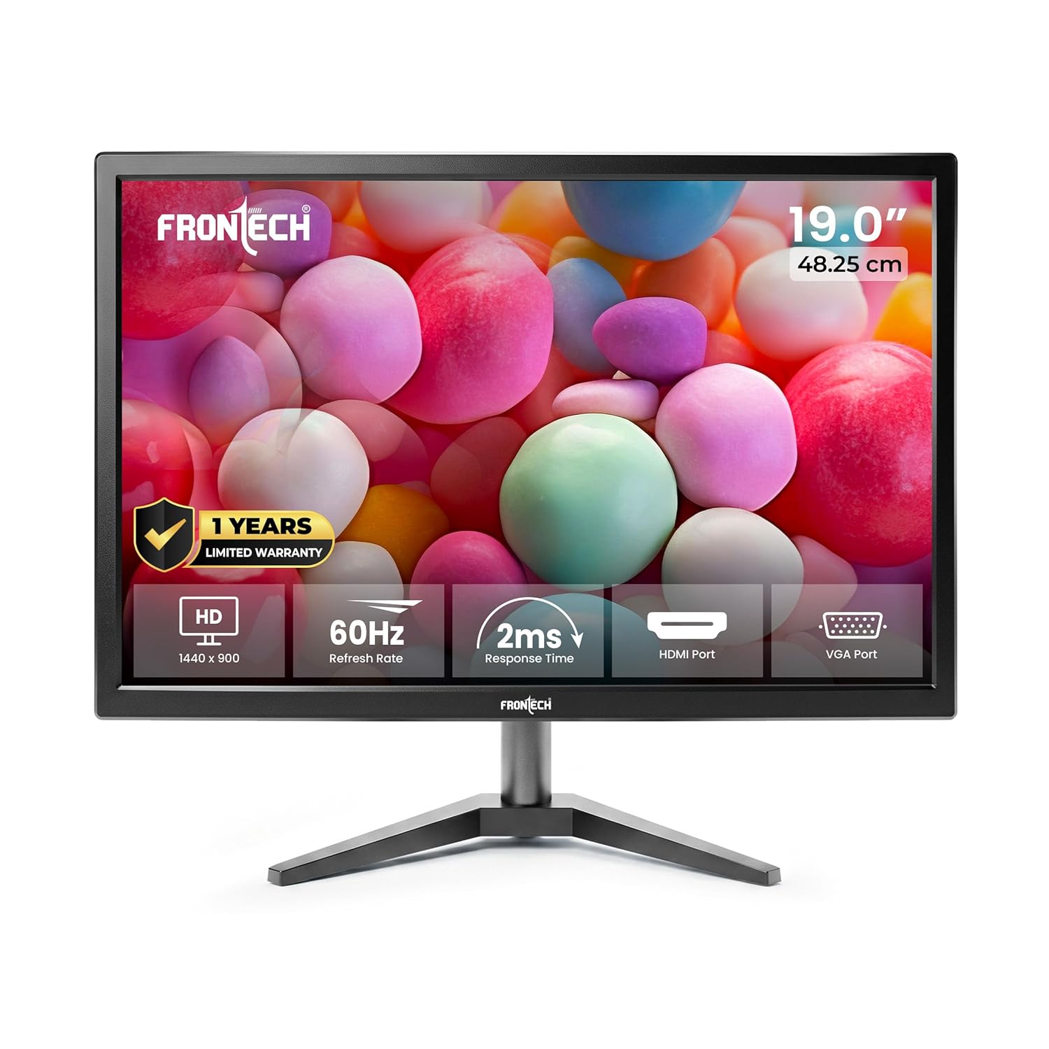 FRONTECH 19 Inch (48.25 Cm) LED Monitor with Supporting HDMI & VGA Input, HD 1440x900 Pixels, 16:10 Aspect Ratio, Slim Design & Wall Mountable, Black (MON-0071)
