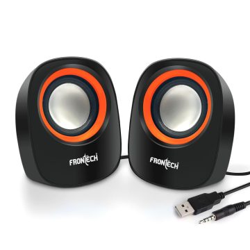 FRONTECH Premium 2.0 Channel USB Powered Speakers - 4W x 2 Output, AUX Input, Foam Edge, 1-Year Warranty (SPK-0003-Orange)
