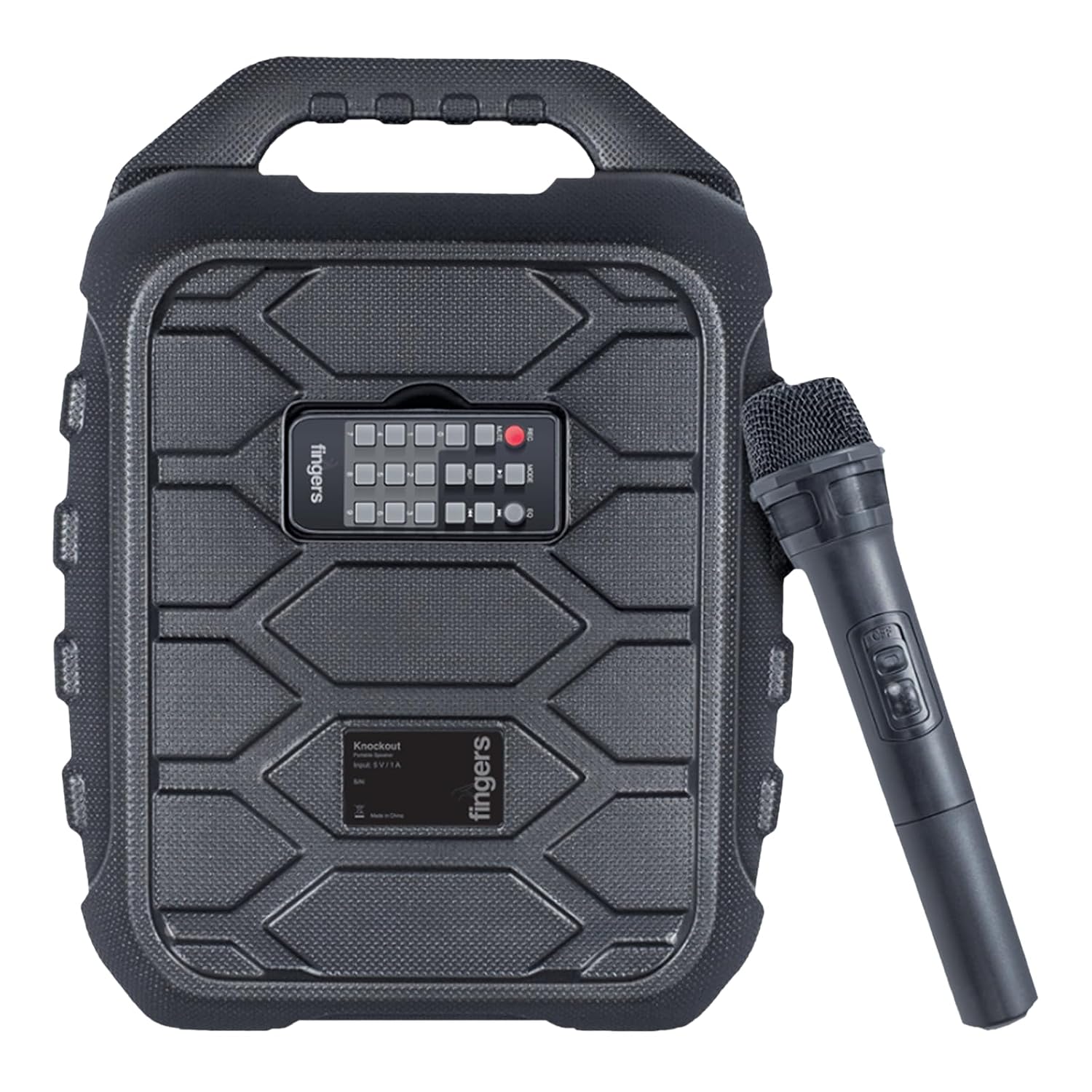 Fingers Knockout Rugged Portable Bluetooth Speaker with Digital Control Panel, Black