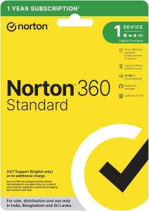 Norton 360 Standard |1 User 1 Year|Includes Advanced AI Scam Protection, Total Security for PC, Mac, Android or iOS|Additionally Includes Password Manager, PC Cloud Back Up, SafeCam for PC |Email Delivery in 2 Hrs