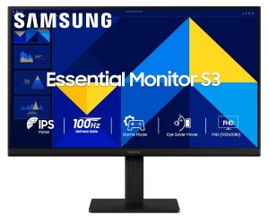 Samsung 27\" (68.6 cm) S3 Flat Monitor|Super Slim Borderless Design|IPS Panel|FHD 1920 x 1080|100 Hz|5 ms|Ports-HDMI,VGA|Game Mode||Eye Saver Mode||Wall Mountable|LS27D300GAWXXL|Black
