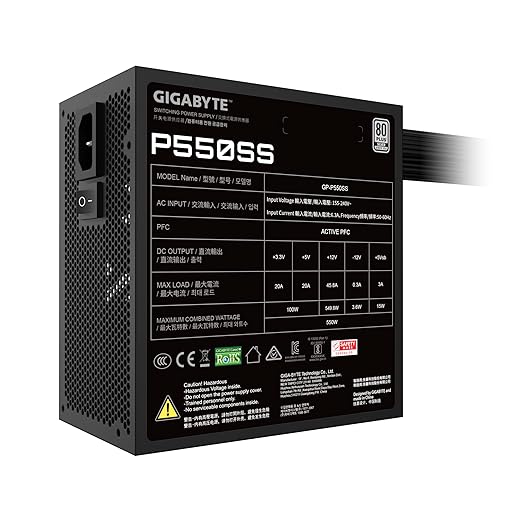 GIGABYTE GP-P550SS 550W ATX Power Supply | Non-Modular | 80 Plus Standard | Quiet Fan | Reliable Build