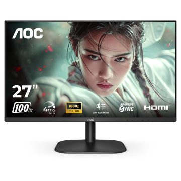 AOC 27B2H2 27 inch Monitor 1920 x 1080 Full HD IPS Panel, 100Hz Adaptive Sync 3-Sided Frame Less Design, 178Â° Wide Viewing Angle, Flicker-Free, Low Blue Light, Multi-Tasking Monitor