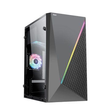 Foxin Aura Computer Case/Gaming Cabinet, Pre-Installed Rear 1 x 80mm RGB Fans with Tempered Glass | Gaming PC Case Support Micro ATX, Mini ITX | USB 2.0 x 2 & Audio/Mic Ports - Black