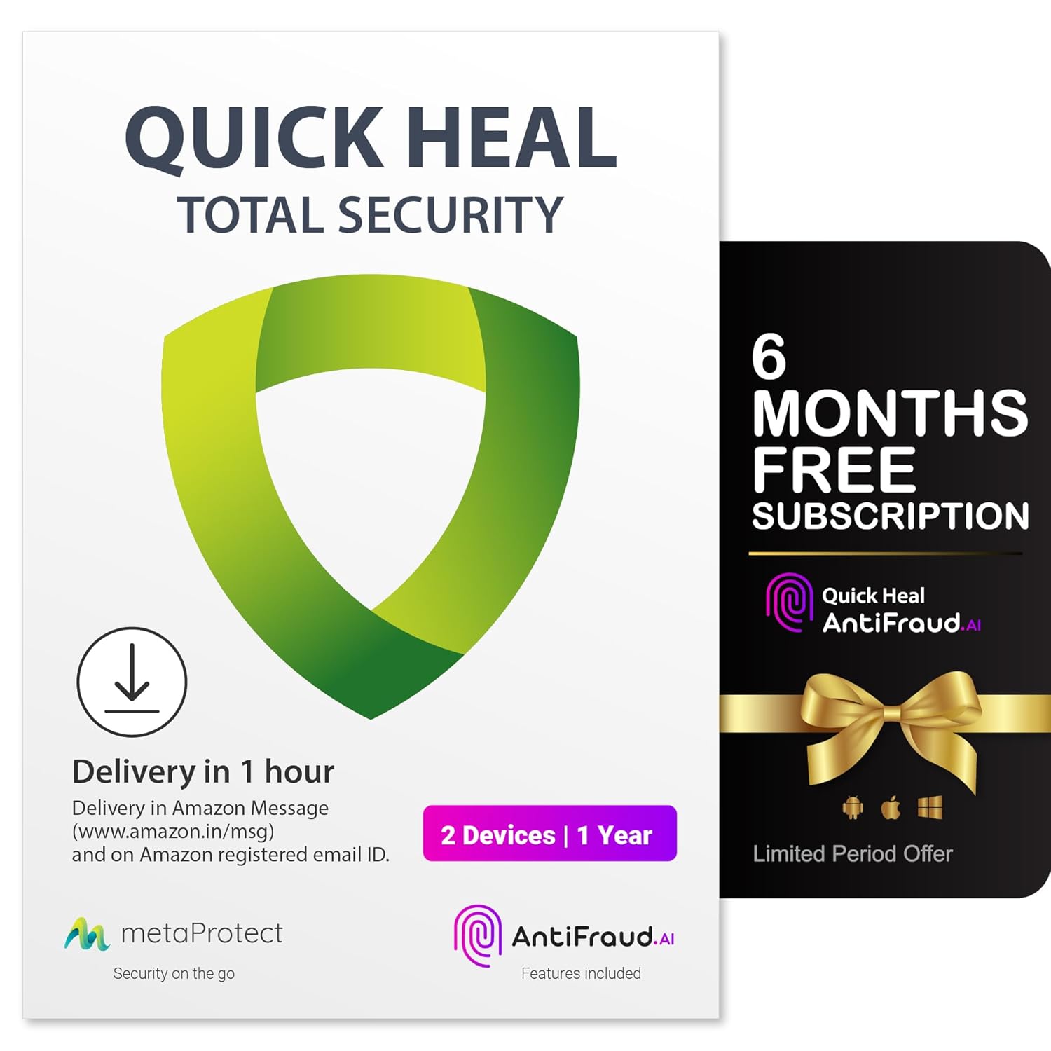 Quick Heal Total Security | Windows PC/Laptop | 2 User, 1 Year | Dark Web Monitoring & Parental Control | Banking Protection | Email Delivery in 1hr | + 6 month AntiFraud.AI for IOS/Android