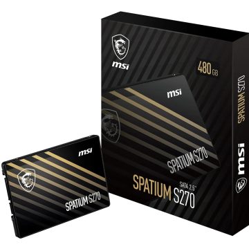MSI SSD SPATIUM S270 SATA 2.5â€ 480GB â€“ SATA 2.5\" Internal Solid State Drive, Up to 500MB/s Read & 450MB/s Write, 3D NAND Flash, PHISON S11 Controller, Builtâ€‘in Data Security Featuresâ€“ 5â€‘Year Warranty