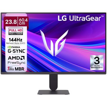 LG 24G411A 60.4 cm(24 Inch) Ultragear FHD(1920 x 1080) IPS Gaming Monitor, 1ms MBR, 144Hz (O/C), HDR10, NVIDIA G-Sync Compatible, AMD FreeSync, HDR10, HDMI, DP, HP Out, Anti-Glare, Slim Stand, Black