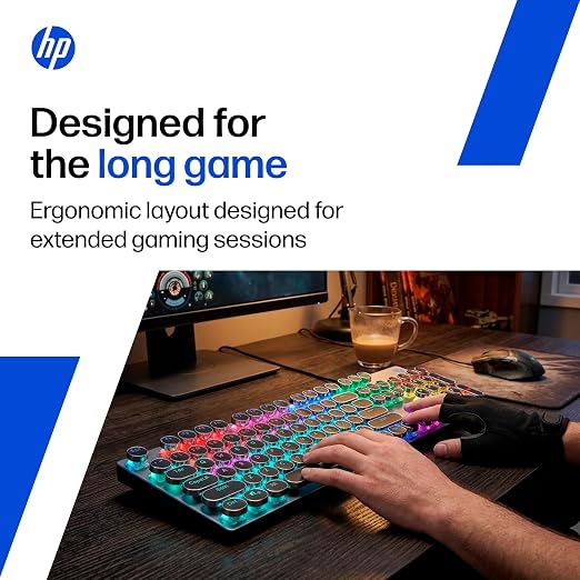 HP GK400Y Mechanical Gaming Keyboard/Light Sync Backlit/Auto-Sleep Mode/RGB Colour/Full-Size Mechanical Keyboard