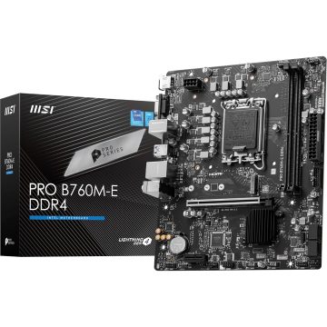 MSI PRO B760M-E DDR4 Motherboard, Micro-ATX - Supports Intel 14th, 13th & 12th Gen Core Processors, LGA 1700 - DDR4 Memory Boost 4800+MHz/OC, PCIe 4.0 x16 Slot, M.2 Gen4 Slot