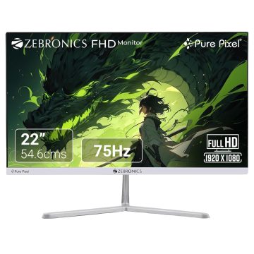 ZEBRONICS EA22FHD LED 22\\\" (54.6cm) Monitor, 75Hz, FHD 1920x1080, Slim Design, 16:9 Aspect Ratio, 250Nits, 16.7M Colors, Dual Input - HDMI + VGA, Wall Mountable