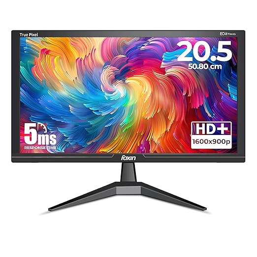 Foxin 20.5 inch (52.07 cm) Crystal Flat LED Monitor | HD 1600 x 900p True Pixel Display | HDMI & VGA Input | 5ms | 60Hz | Slim & Wall Mountable | 16.7M Colors | Desktop/Office/CCTV Use | Black