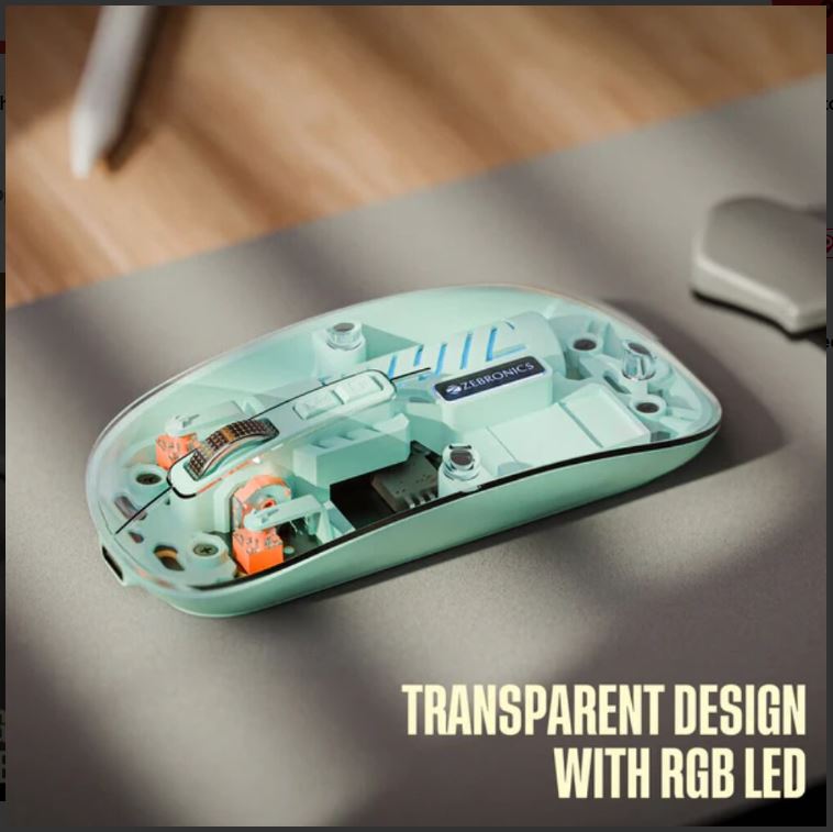 Zebronics Sheer 10 2.4 GHz Wireless Optical Mouse, Light Green