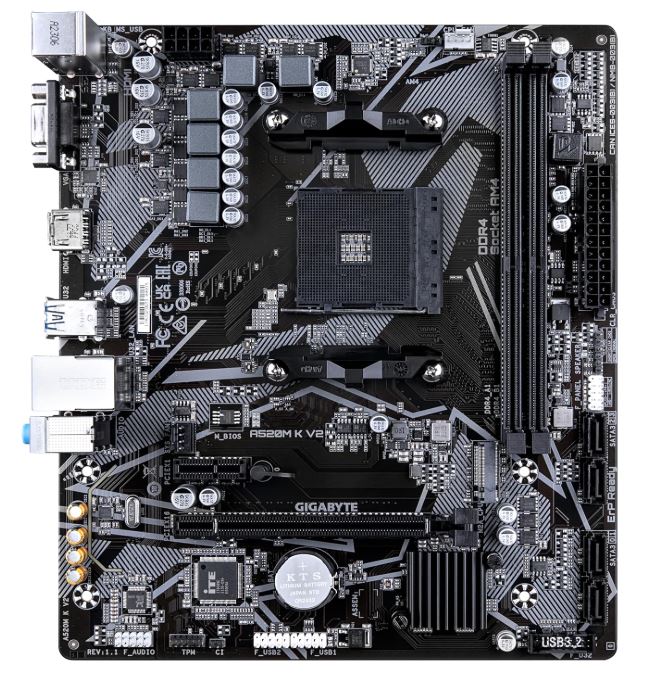 Gigabyte A520M K (rev. 1.0) Ultra Durable AMD Motherboard with GbE LAN with Bandwidth Management, PCIe 3.0 x4 M.2, Smart Fan 5, Anti-Sulfur Resistors Design