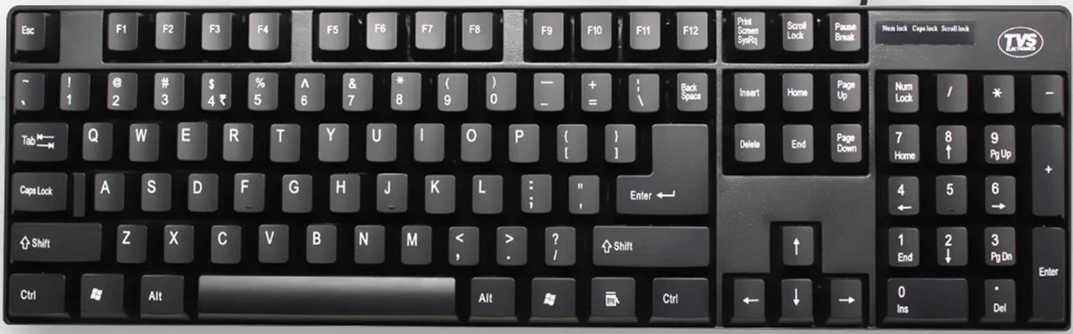 TVS ELECTRONICS Champ Wired USB Keyboard, Black, Full-Size 104 Keys with Rupee Symbol, Spill-Resistant, 1.8m Cable Length, Compatible with Windows, macOS and Linux